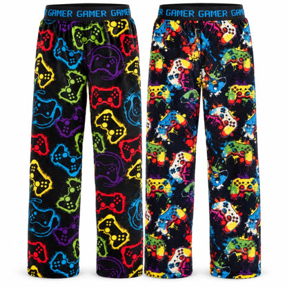 2 Pack Boys Super Soft Fleece Lounge Gaming Pants Age 9-13 Year