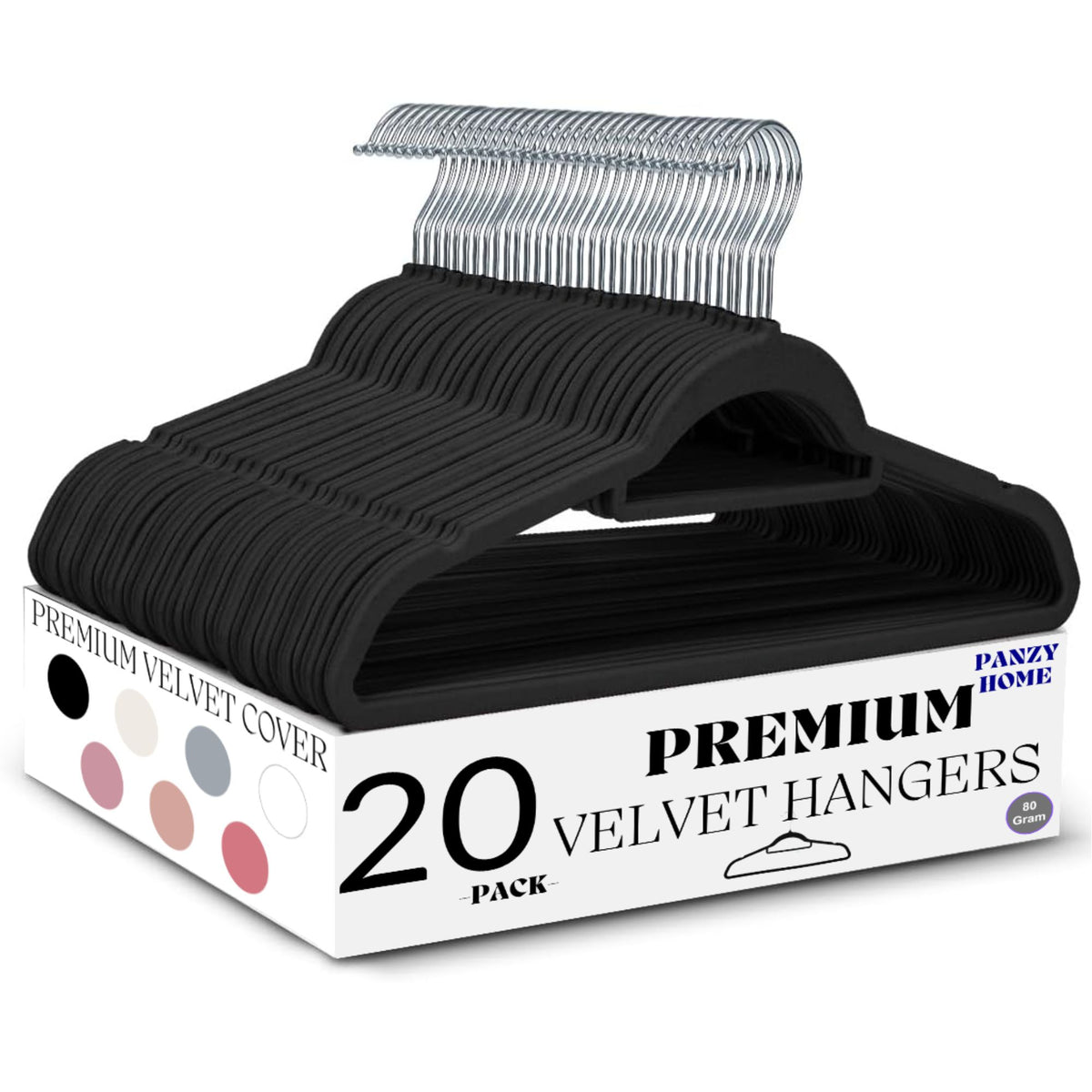 Panzy home premium velvet hangers black 20 pack 