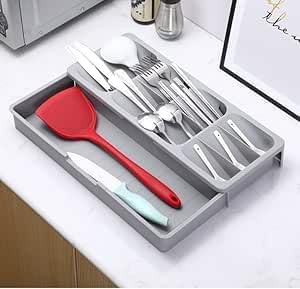 Panzy home expandable cutlery organizer The kitchen items are not scattered.