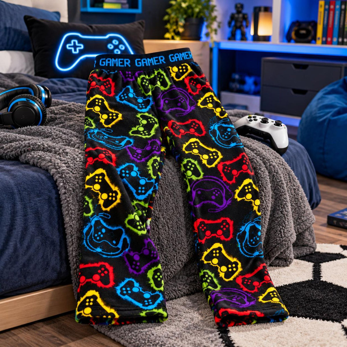 2 Pack Boys Super Soft Fleece Lounge Gaming Pants Age 9-13 Year