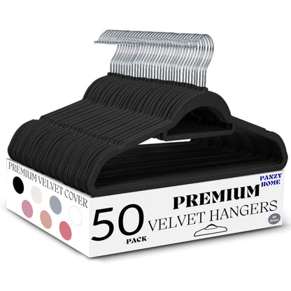Panzy home premium velvet hangers black 50 pack