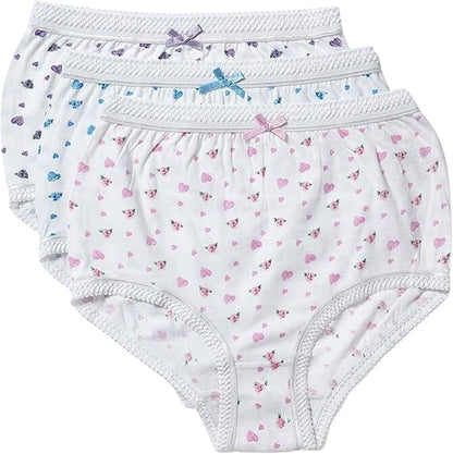 Set of three children's underwear with butterfly and heart pattern on a white background