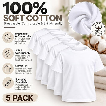 Kids' Plain Cotton T-Shirts, Ages 5–13