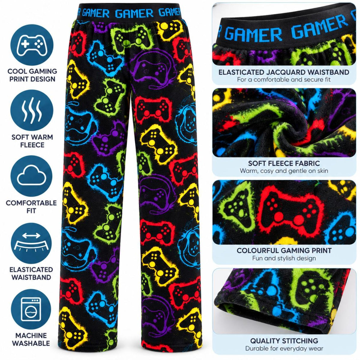 2 Pack Boys Super Soft Fleece Lounge Gaming Pants Age 9-13 Year