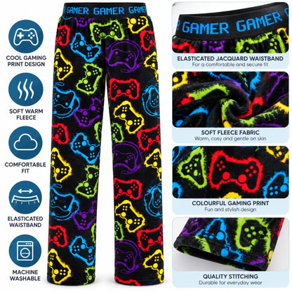 2 Pack Boys Super Soft Fleece Lounge Gaming Pants Age 9-13 Year
