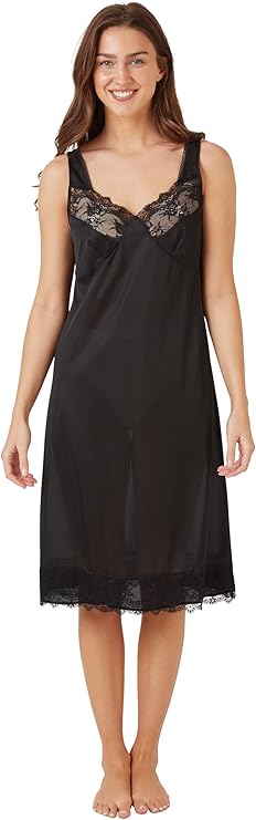 Woman wearing a black lace nightgown on a white background
