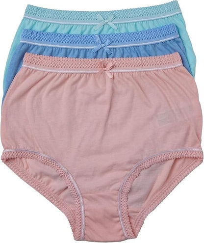 Two pairs of women's underwear, one pink and one blue, on a white background.