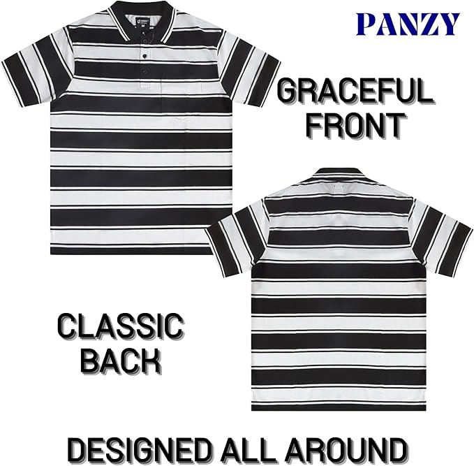 Men's short sleeve striped polo shirt graceful front, classic back