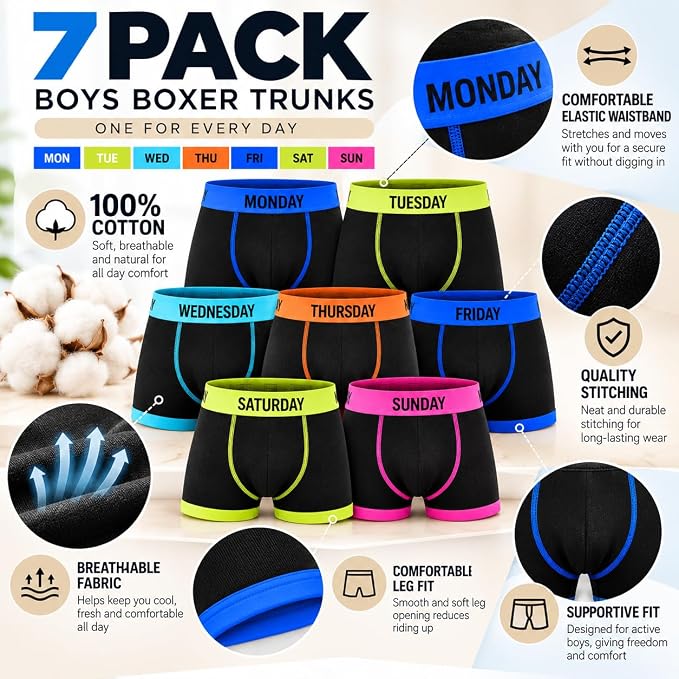 Panzy Boys Days Of The Week 7 Pack Boxer Shorts