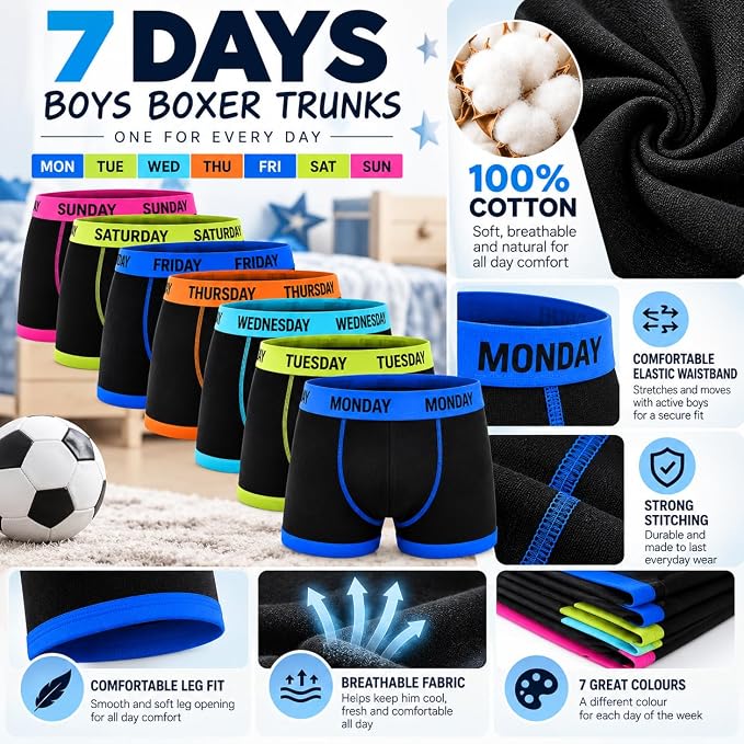 Panzy Boys Days Of The Week 7 Pack Boxer Shorts