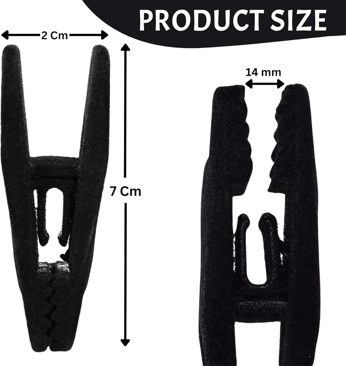 velvet hangers clip height 7 cm, width 2 cm, width of the opening is 14 mm.