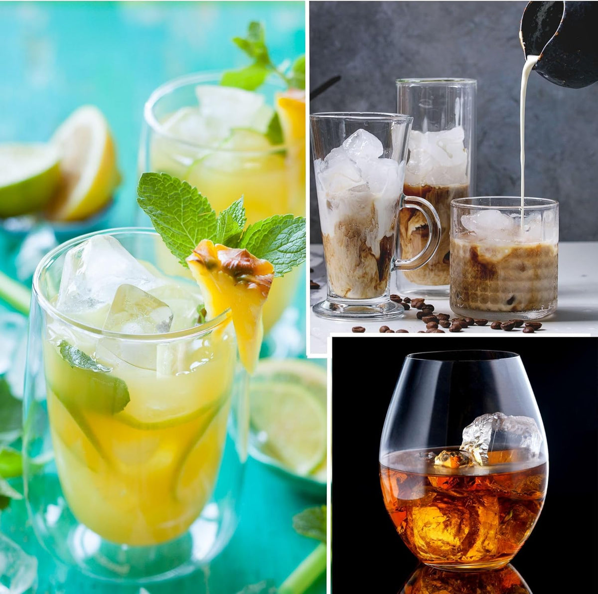 refreshing tropical drink with ice , coffee drink served over ice