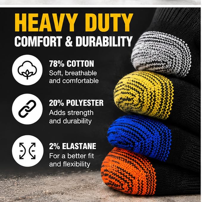 Panzy 12 Pairs Mens Work Socks for Work, Sports, Trekking, Walking