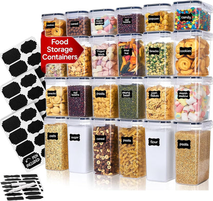 4 Pack Food Storage Containers - BPA Free, 33.6L Airtight Kitchen Storage for Cereal, Flour, Sugar & Baking Supplies with 24 Labels