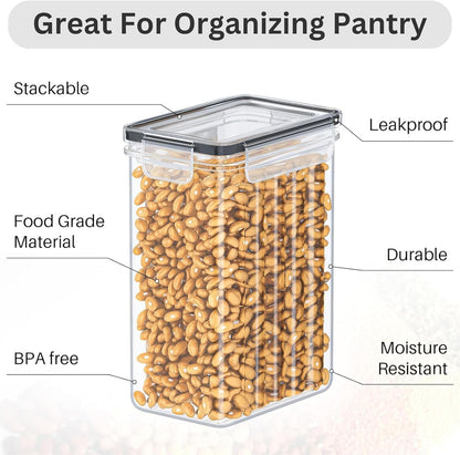 Clear container with food labeled for organizing pantry items