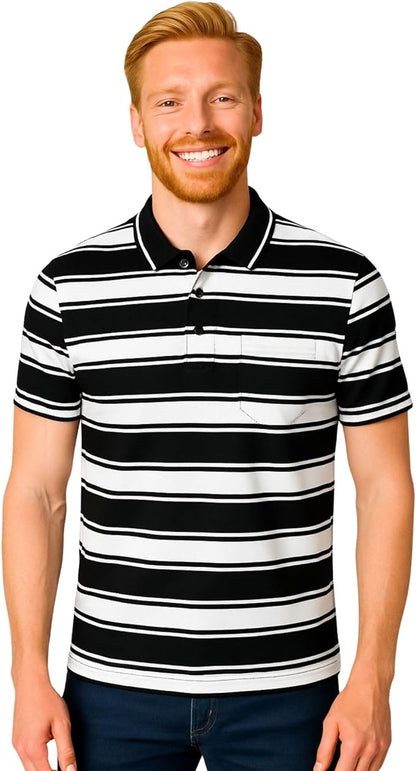 Men's short sleeve striped polo shirt BlackWhite colour 