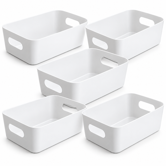 Plastic Storage Baskets with Handles, Set of 5