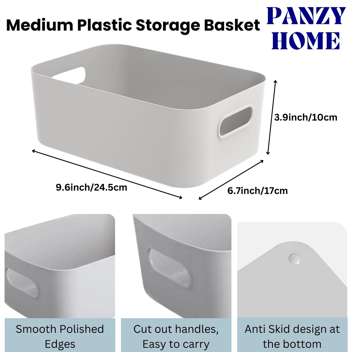Storage baskets length 24.5cm, wirth 17cm, hight 10cm smooth polished edges, easy to carry, anti skid design
