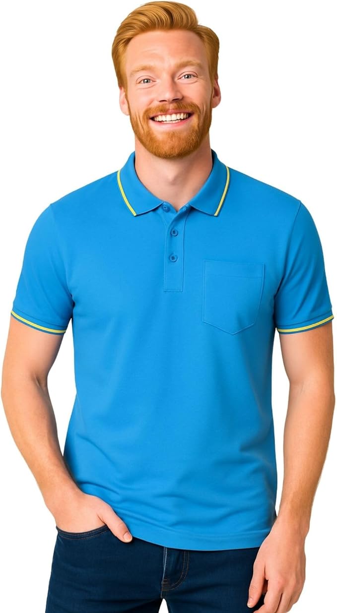 Men's short solid sleeve polo shirt blue colour