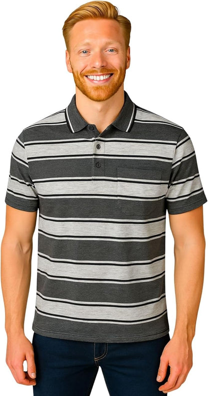 Men's short sleeve striped polo shirt charcoal_grey_black colour