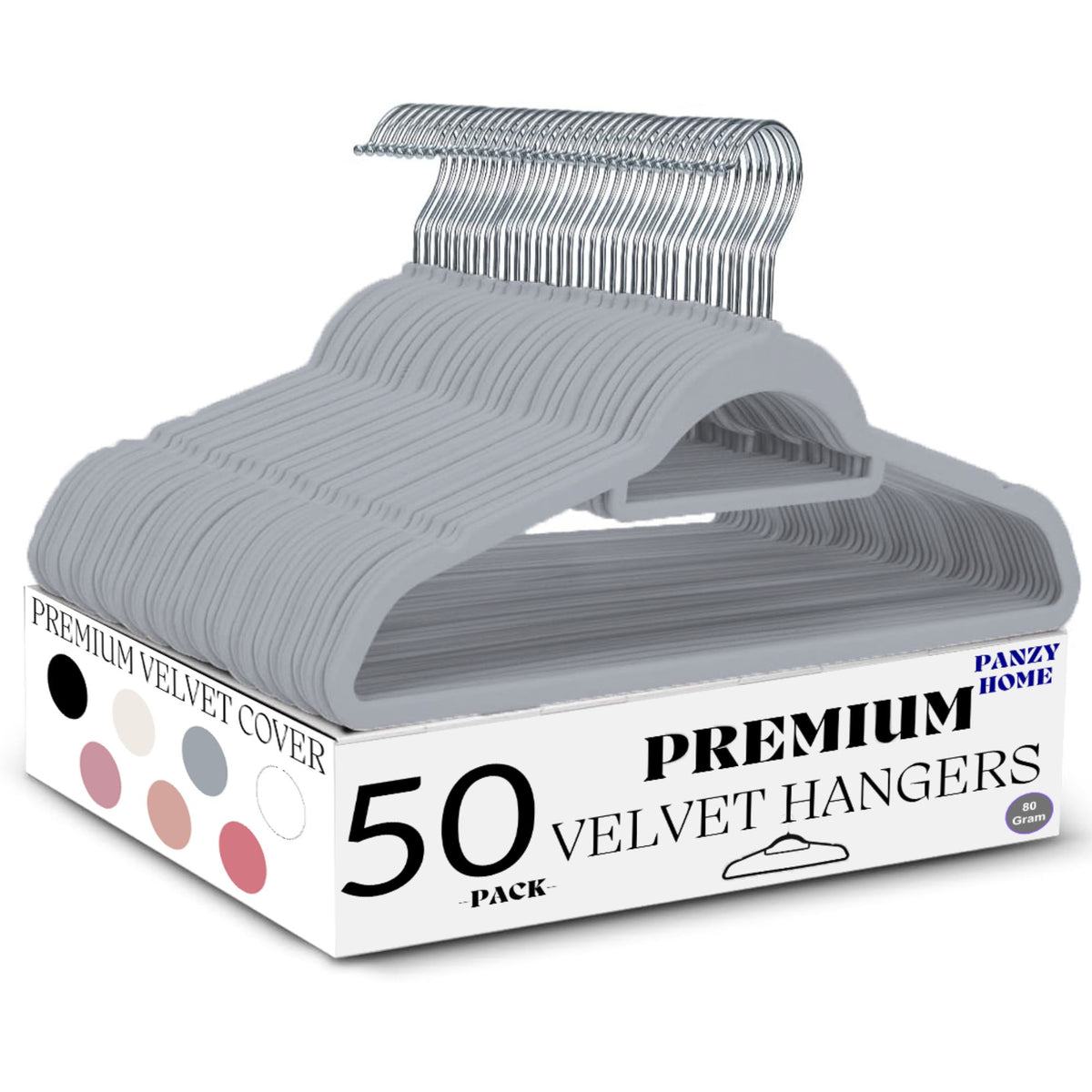 Panzy home premium velvet hangers grey 50 pack 