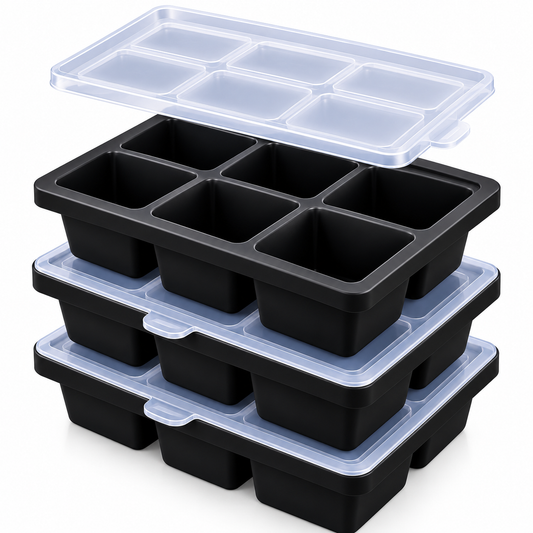 Large Silicone Ice Cube Trays with Lids, Pack of 3