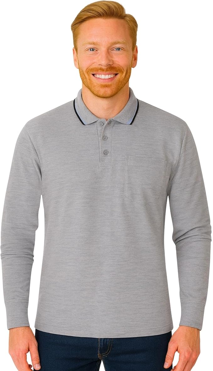 Men’s long sleeve polo shirt light grey colour