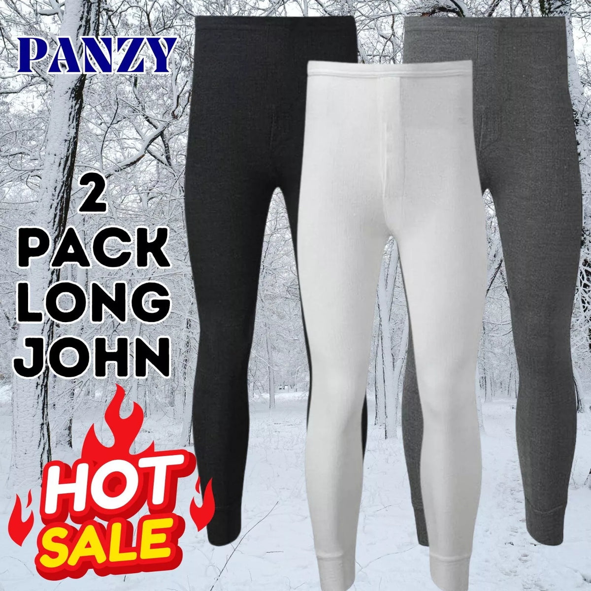 Pack of 2 Men's Thermal Trousers Long Johns Warm Underwear Baselayer