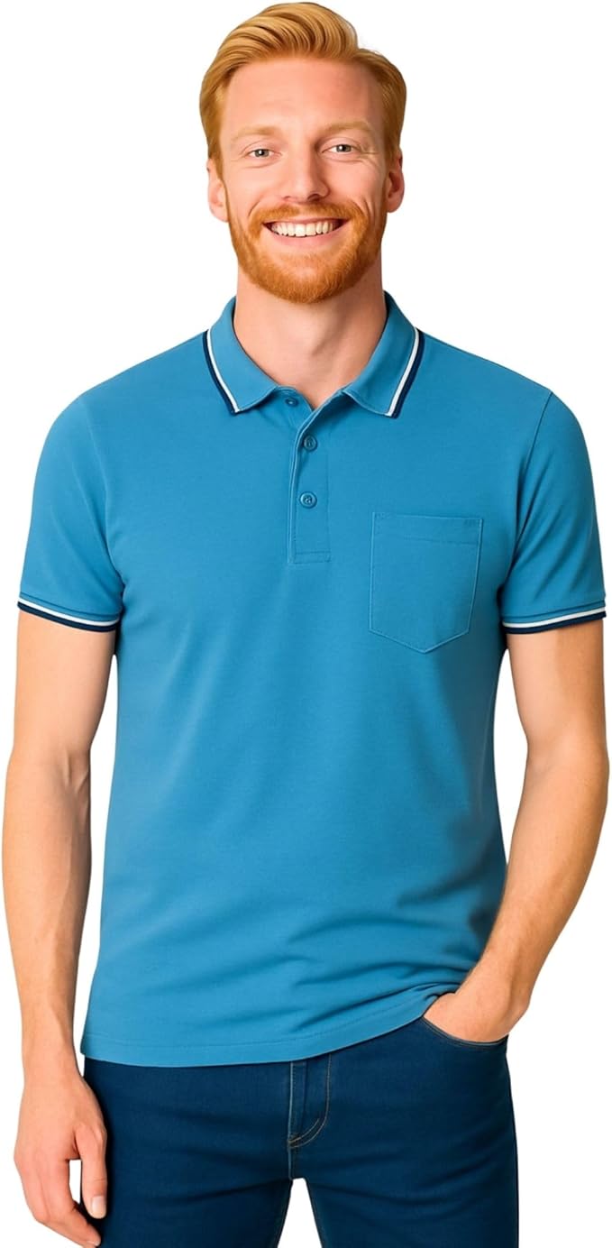 Men's short solid sleeve polo shirt teal colour