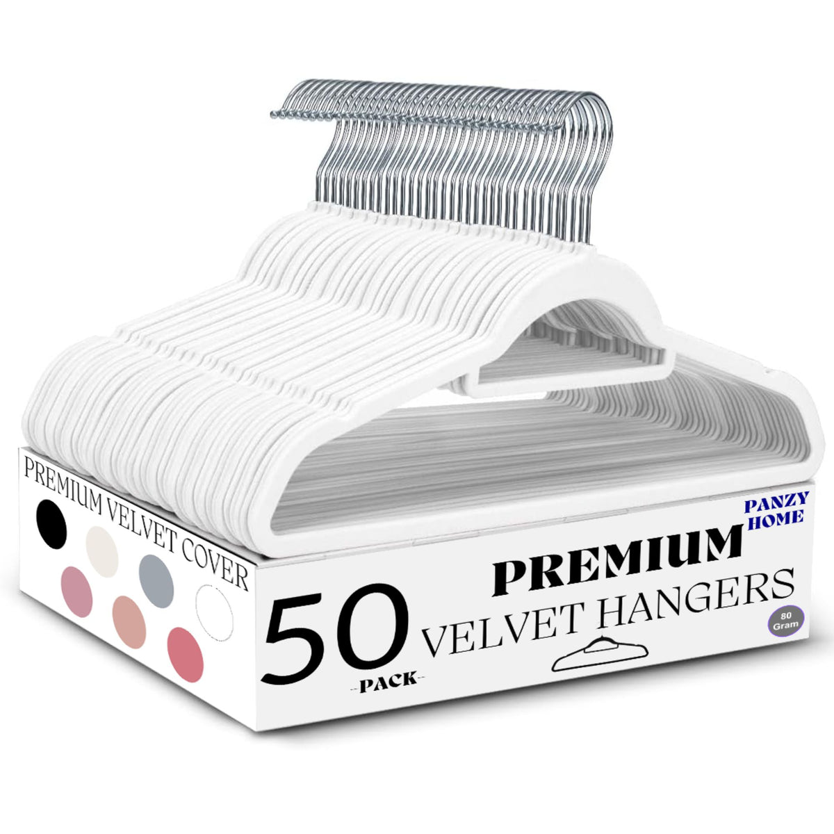 Panzy home premium velvet hangers white 50 pack
